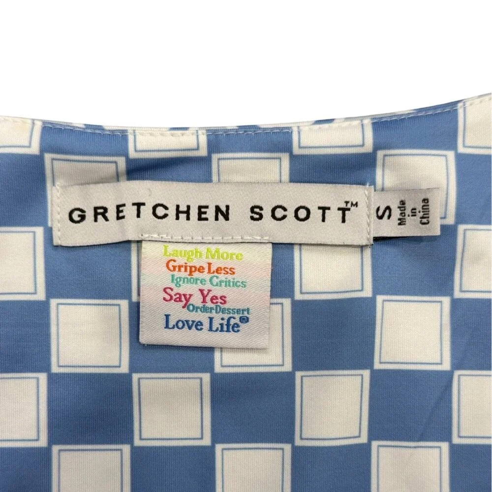 Gretchen Scott Womens Size S Dress Blue & White Print Sleeveless Dress Belted - Picture 4 of 8